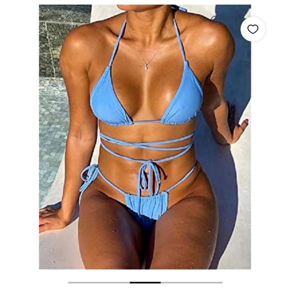 Sexy Bikini Halter Padded Top String Tie Thong Two
Piece Triangle Swimsuit - Picture 2 of 3